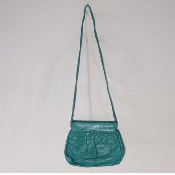 Vintage Green Leather Cross Body Bag Purse - Picture 1 of 11